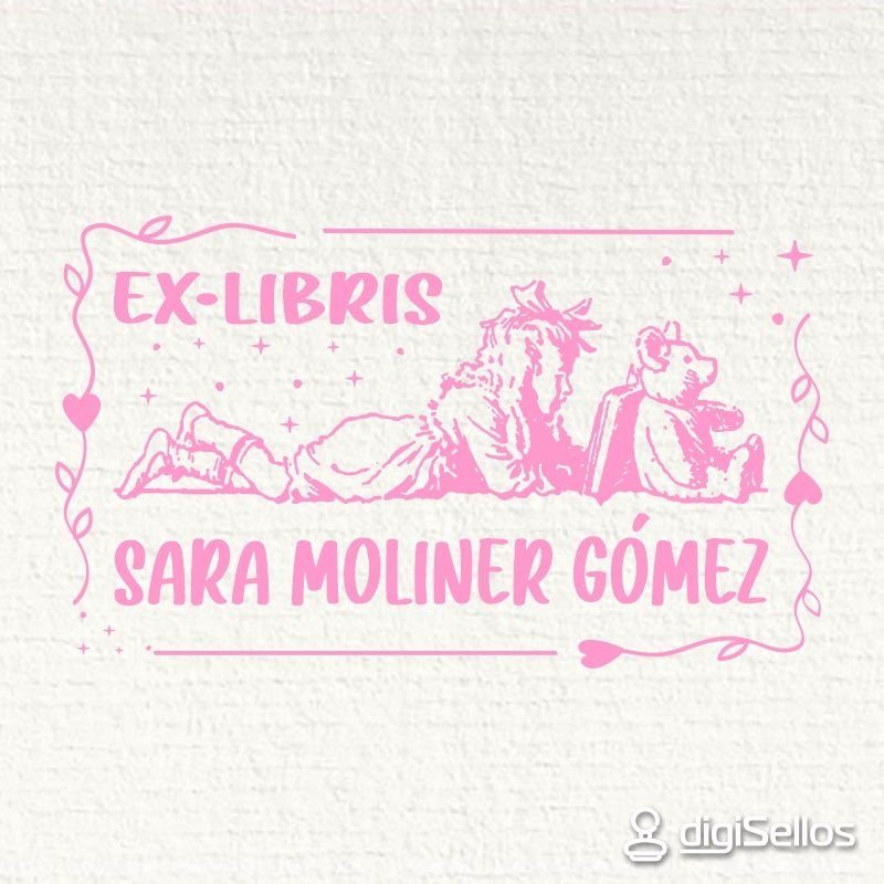 Sello ex libris niña osito