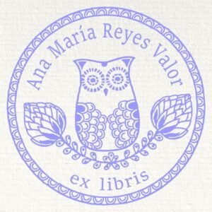 Sello ex libris búho sobre rama