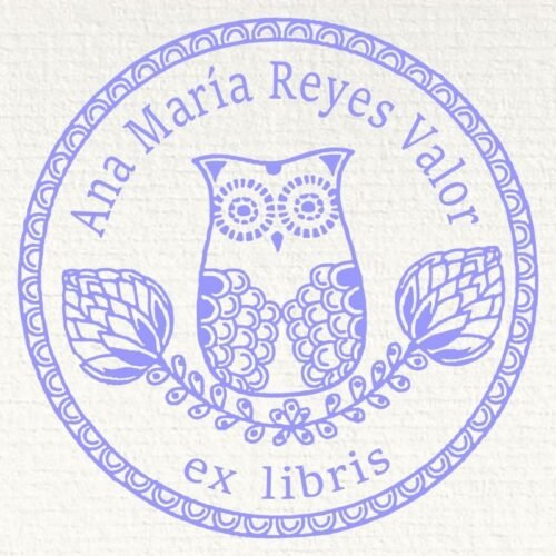 Sello ex libris búho sobre rama