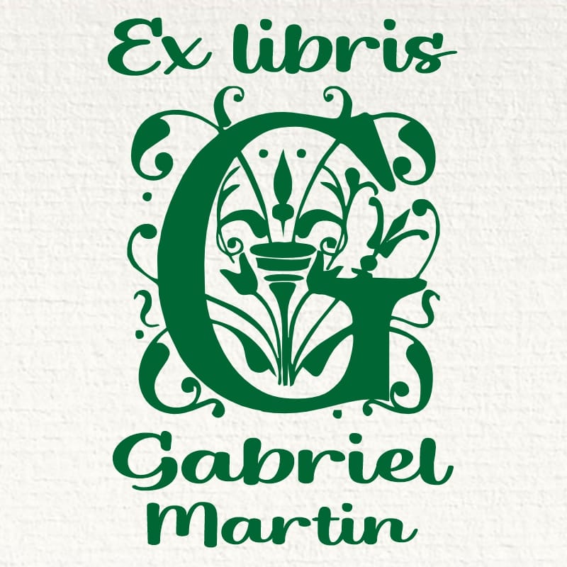 Sello ex libris inicial g con nombre personalizado
